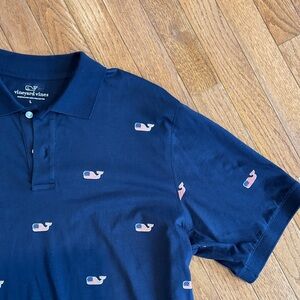 NWOT Vineyard Vines Blue Polo with Flag Whale Design